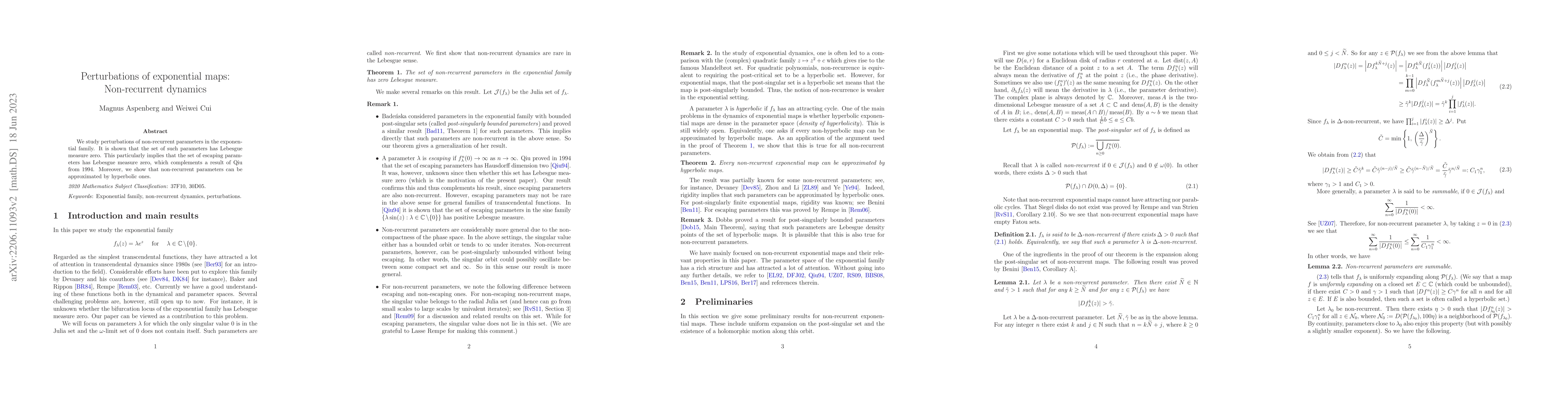 Thumbnail for Perturbations of exponential maps: Non-recurrent dynamics
