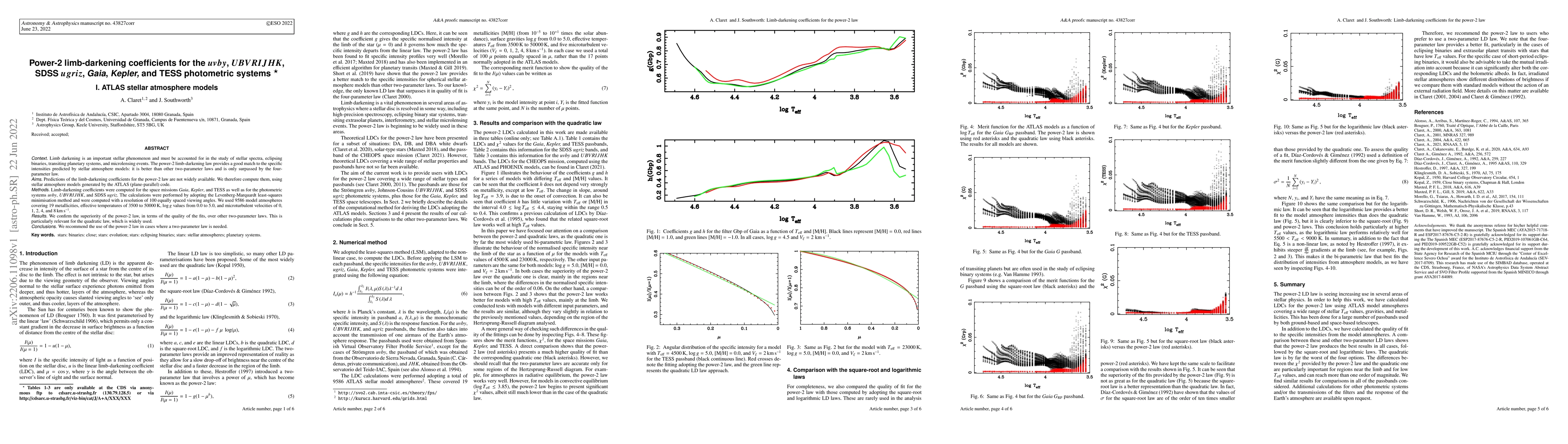 Thumbnail for Power-2 limb-darkening coefficients for the uvby, UBVRIJHK, SDSS ugriz,
  Gaia, Kepler, and TESS photometric systems