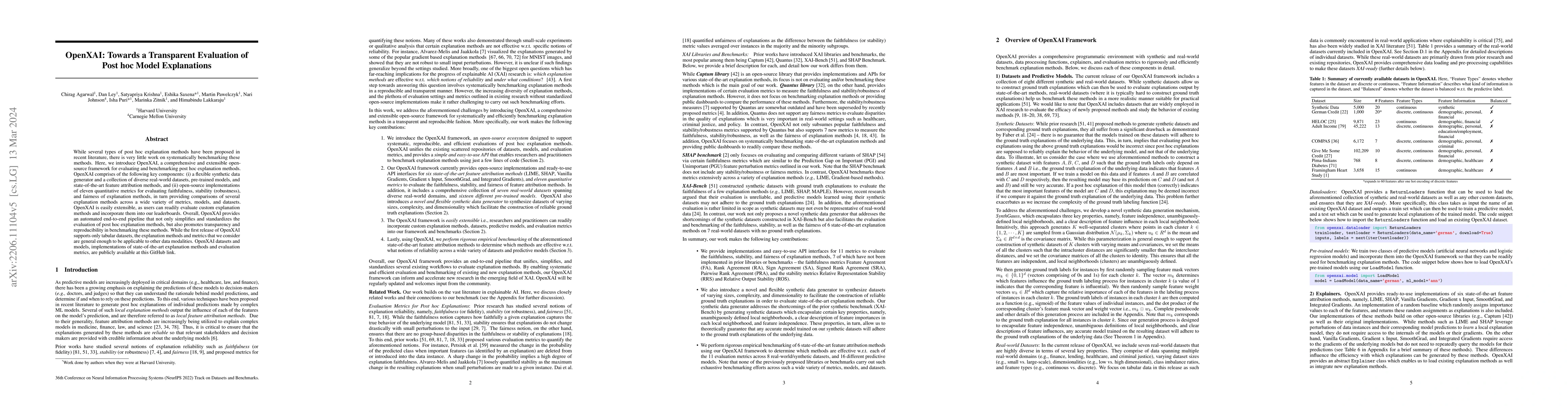Thumbnail for OpenXAI: Towards a Transparent Evaluation of Model Explanations