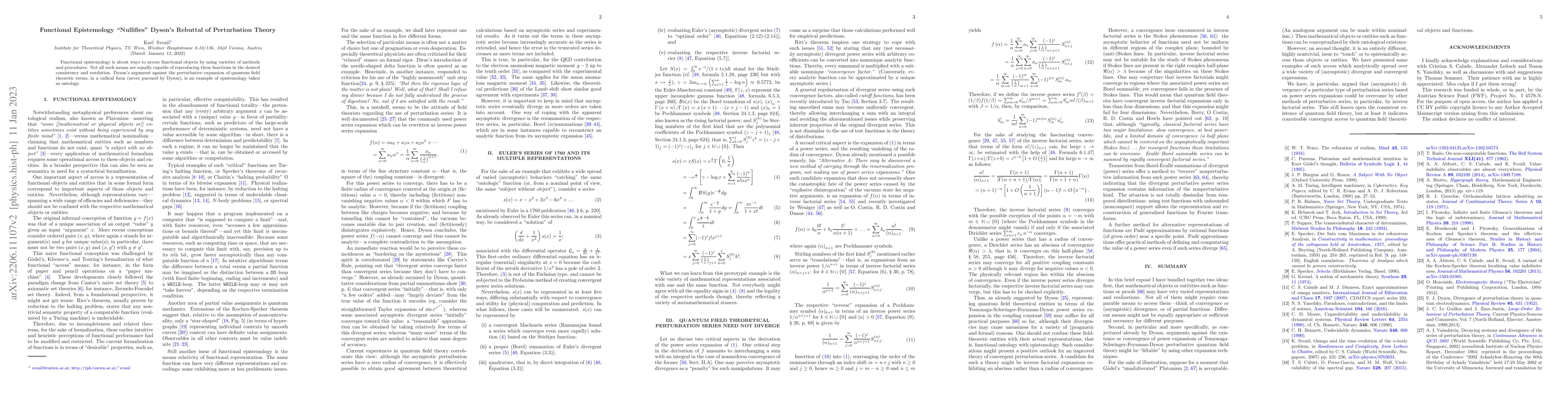 Thumbnail for Functional Epistemology "Nullifies" Dyson's Rebuttal of Perturbation
  Theory
