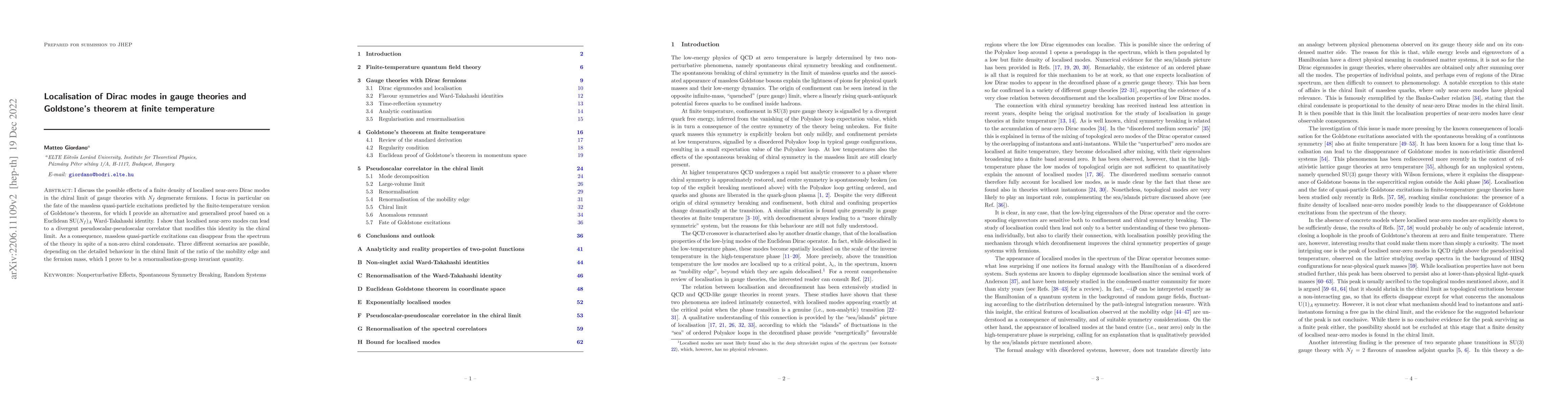Thumbnail for Localisation of Dirac modes in gauge theories and Goldstone's theorem at
  finite temperature
