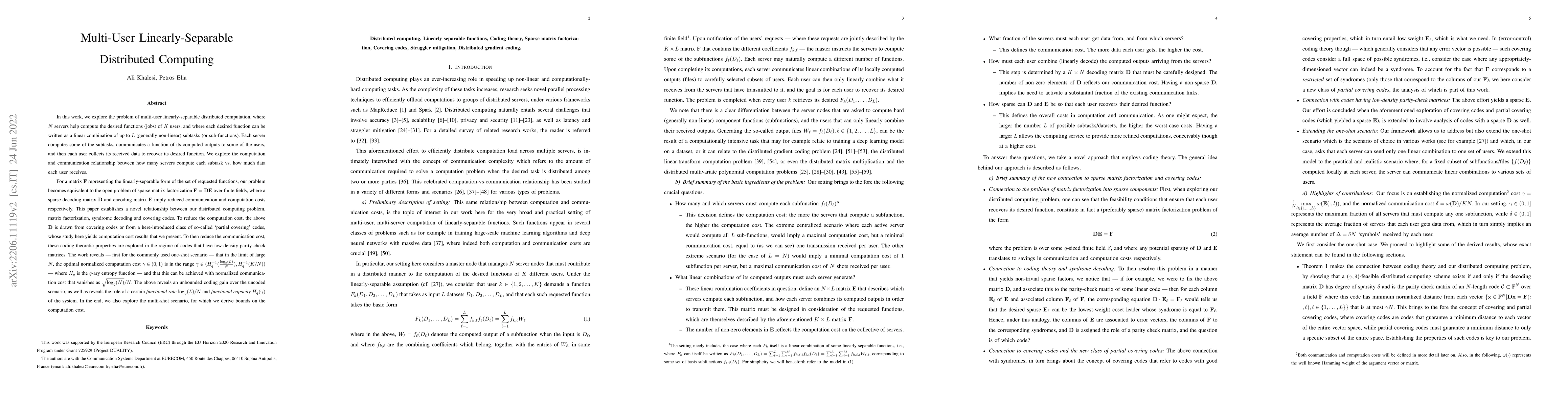 Thumbnail for Multi-User Linearly-Separable Distributed Computing