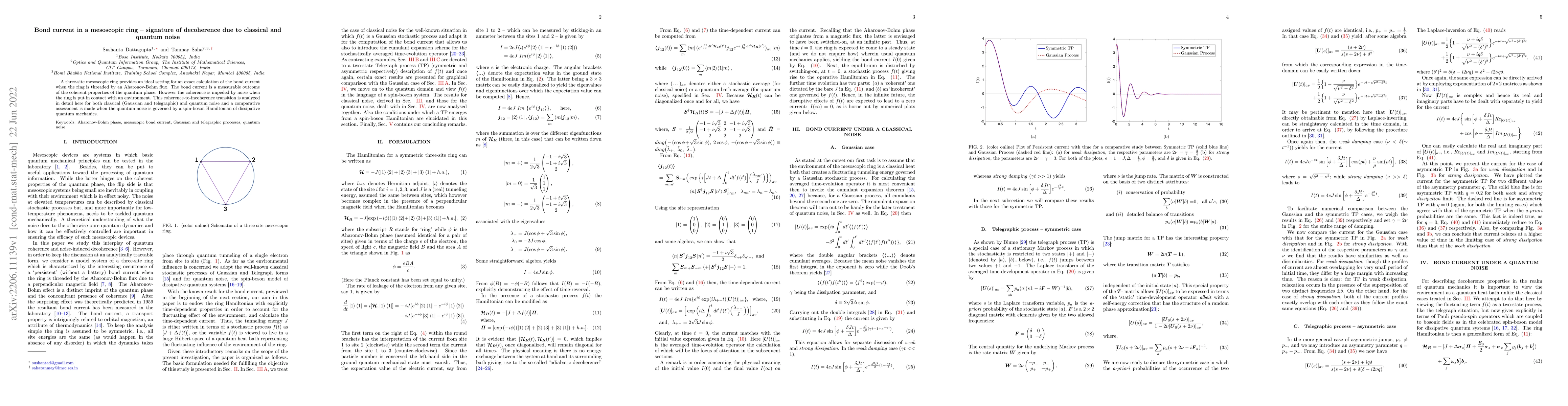 Thumbnail for Bond current in a mesoscopic ring -- signature of decoherence due to
  classical and quantum noise