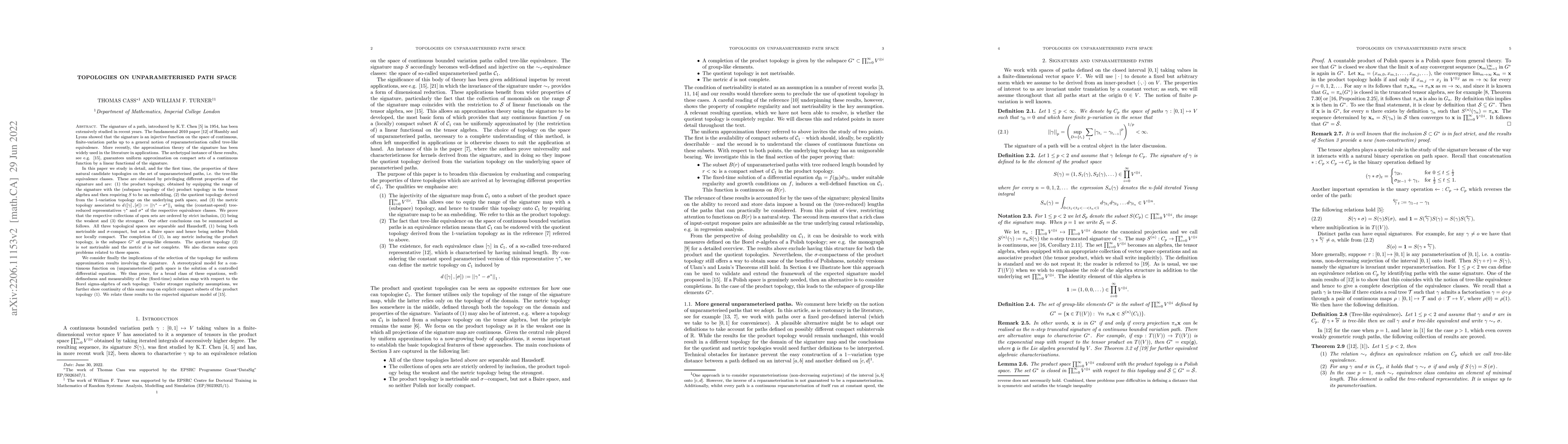Thumbnail for Topologies on unparameterised path space