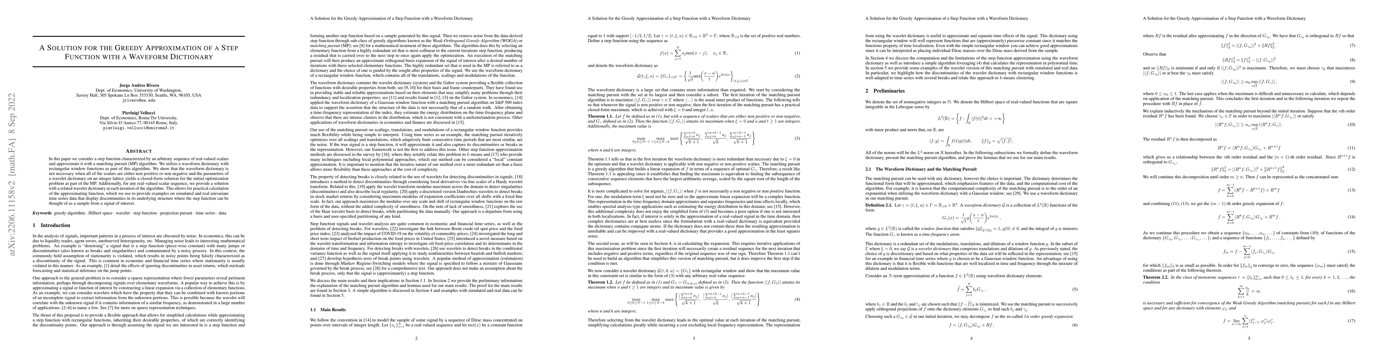 Thumbnail for A Solution for the Greedy Approximation of a Step Function with a
  Waveform Dictionary