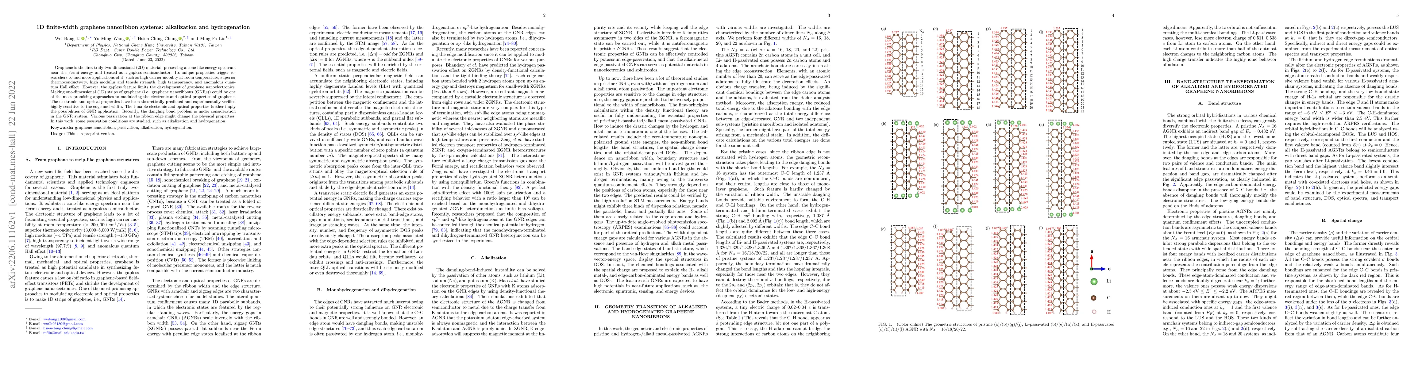 Thumbnail for 1D finite-width graphene nanoribbon systems: alkalization and
  hydrogenation