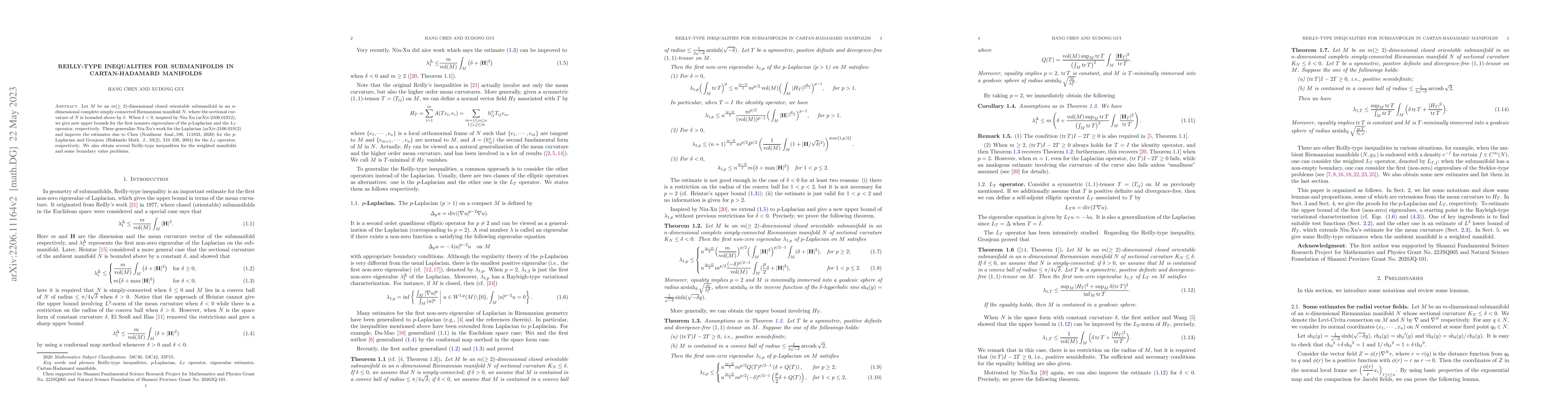 Thumbnail for Reilly-type inequalities for submanifolds in Cartan-Hadamard manifolds