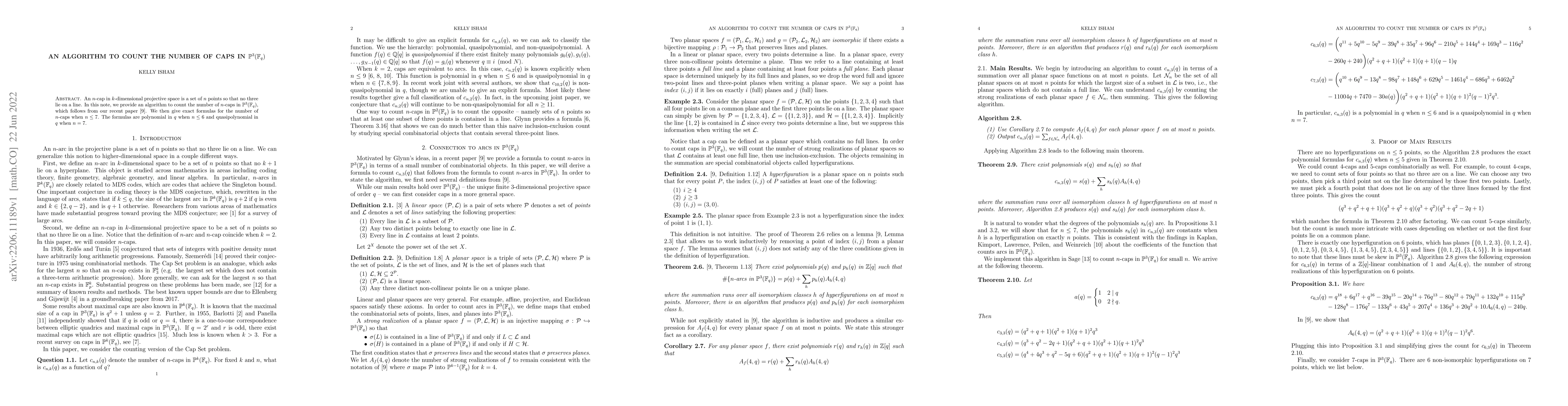 Thumbnail for An algorithm to count the number of caps in $\mathbb{P}^3(\mathbb{F}_q)$
