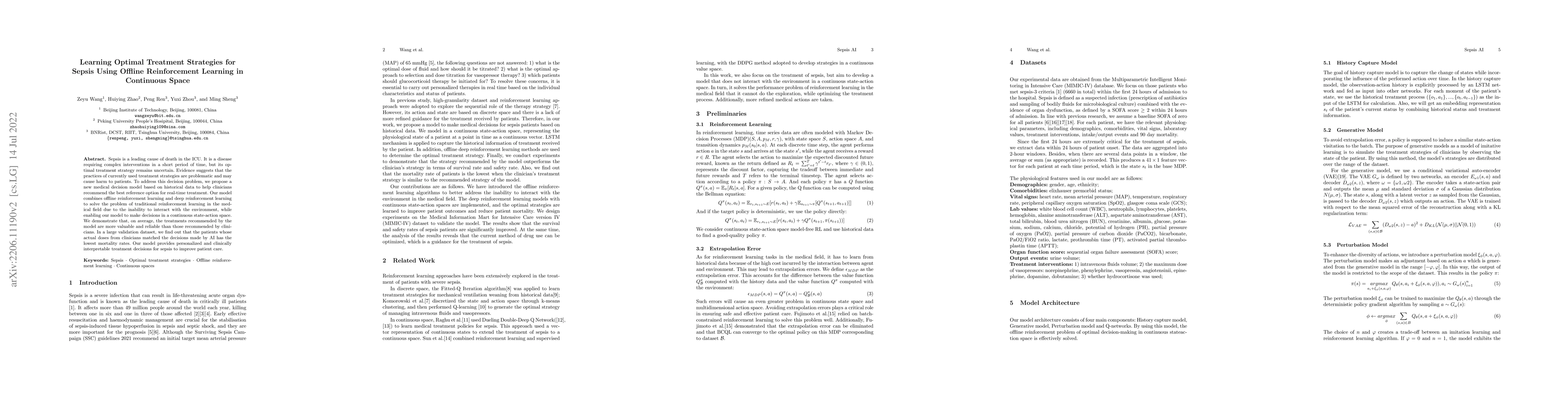 Thumbnail for Learning Optimal Treatment Strategies for Sepsis Using Offline
  Reinforcement Learning in Continuous Space