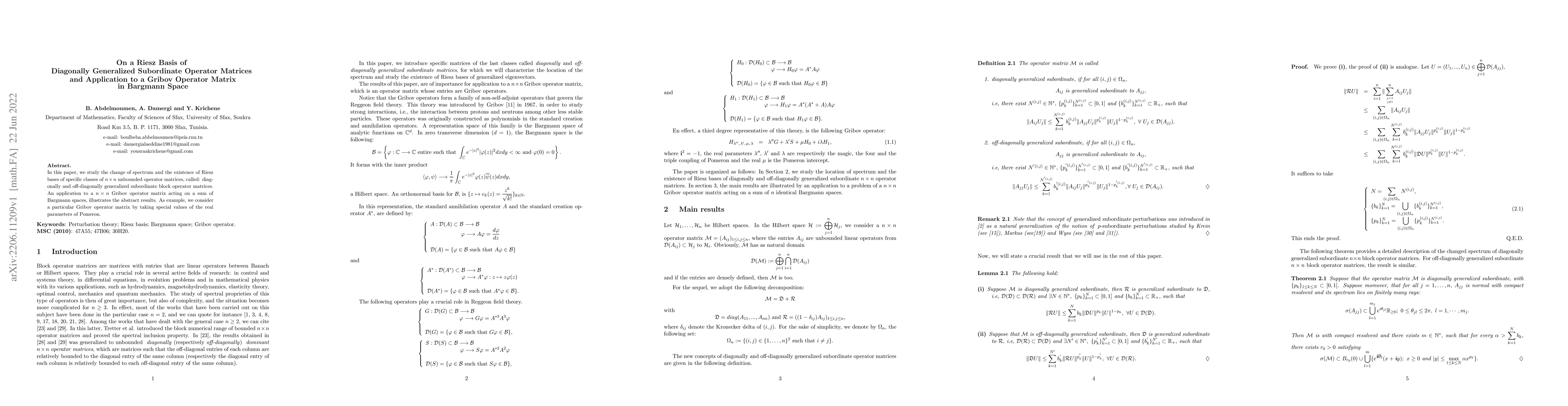 Thumbnail for On a Riesz Basis of Diagonally Generalized Subordinate Operator Matrices
  and Application to a Gribov Operator Matrix in Bargmann Space