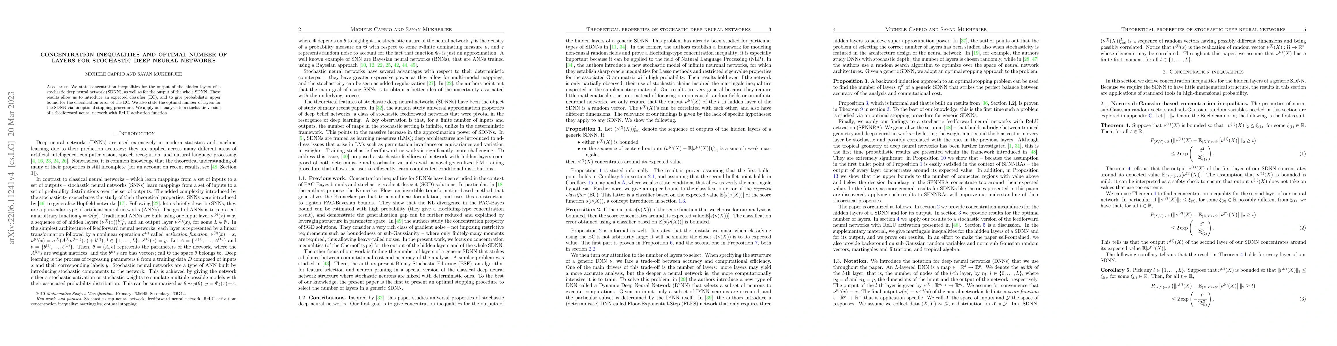Thumbnail for Concentration inequalities and optimal number of layers for stochastic
  deep neural networks