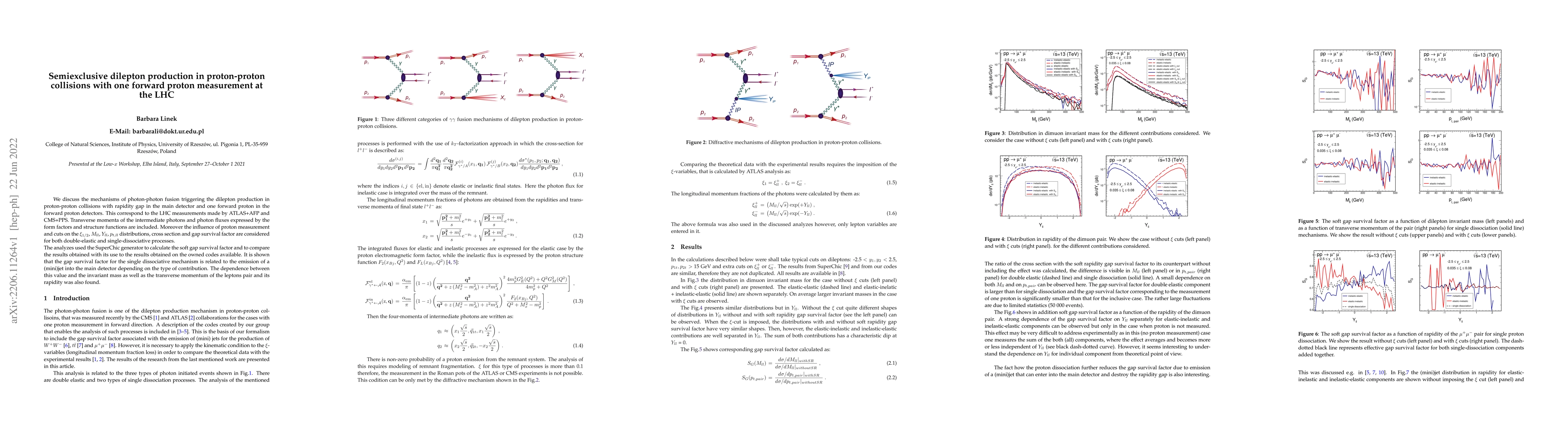 Thumbnail for Semiexclusive dilepton production in proton-proton collisions with one
  forward proton measurement at the LHC