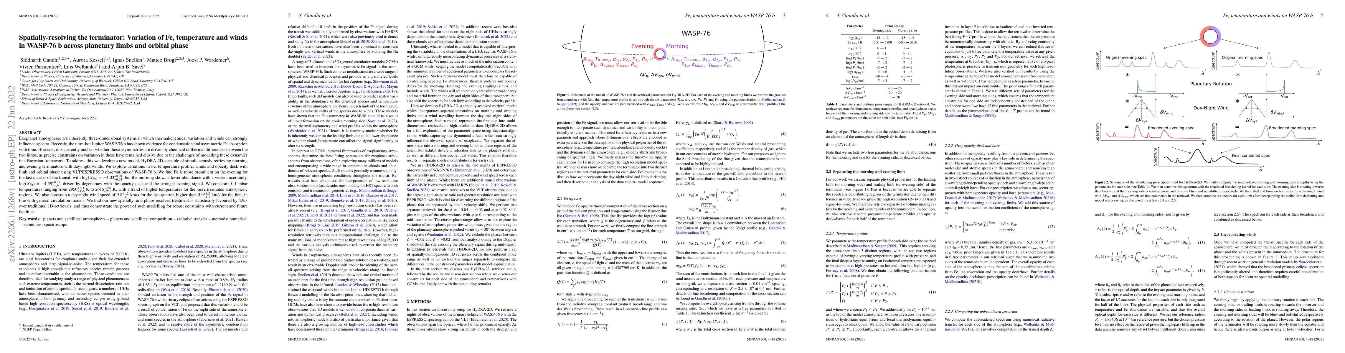 Thumbnail for Spatially-resolving the terminator: Variation of Fe, temperature and
  winds in WASP-76 b across planetary limbs and orbital phase