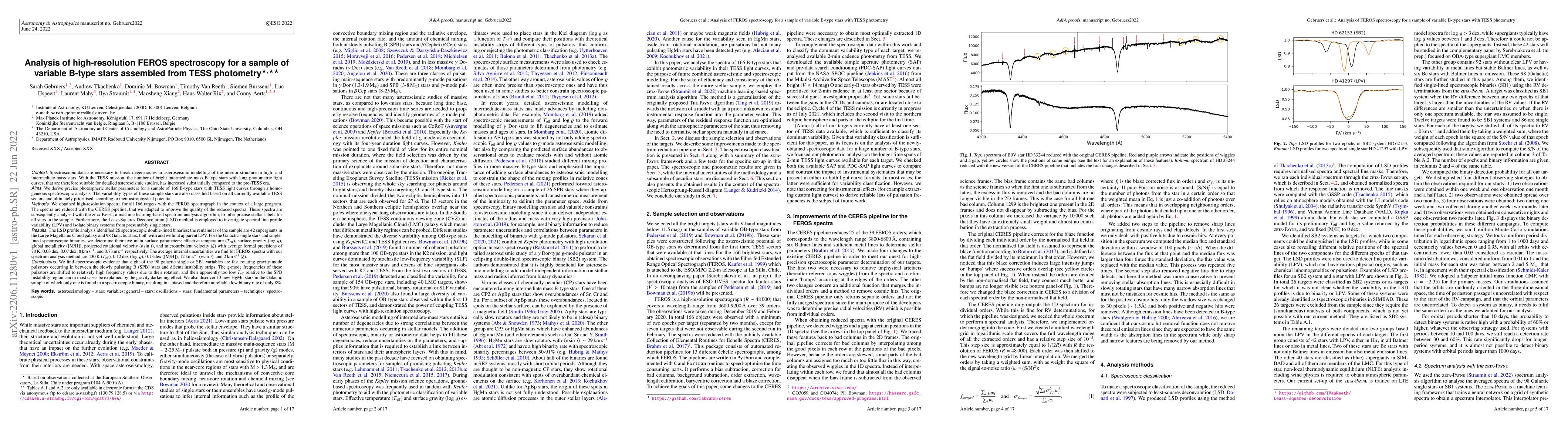 Thumbnail for Analysis of high-resolution FEROS spectroscopy for a sample of variable
  B-type stars assembled from TESS photometry