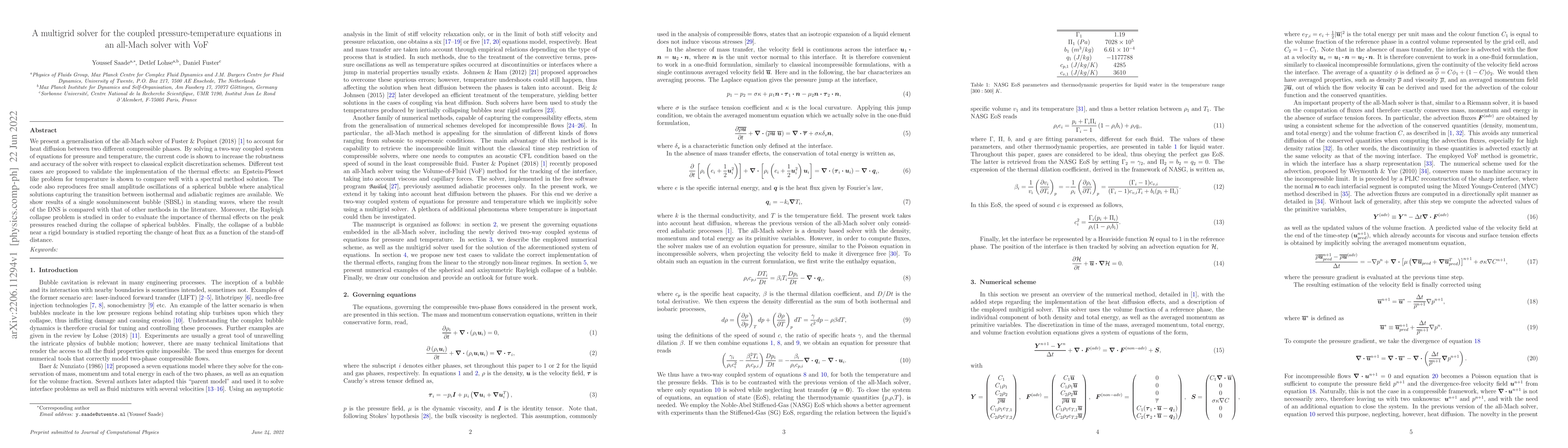 Thumbnail for A multigrid solver for the coupled pressure-temperature equations in an
  all-Mach solver with VoF