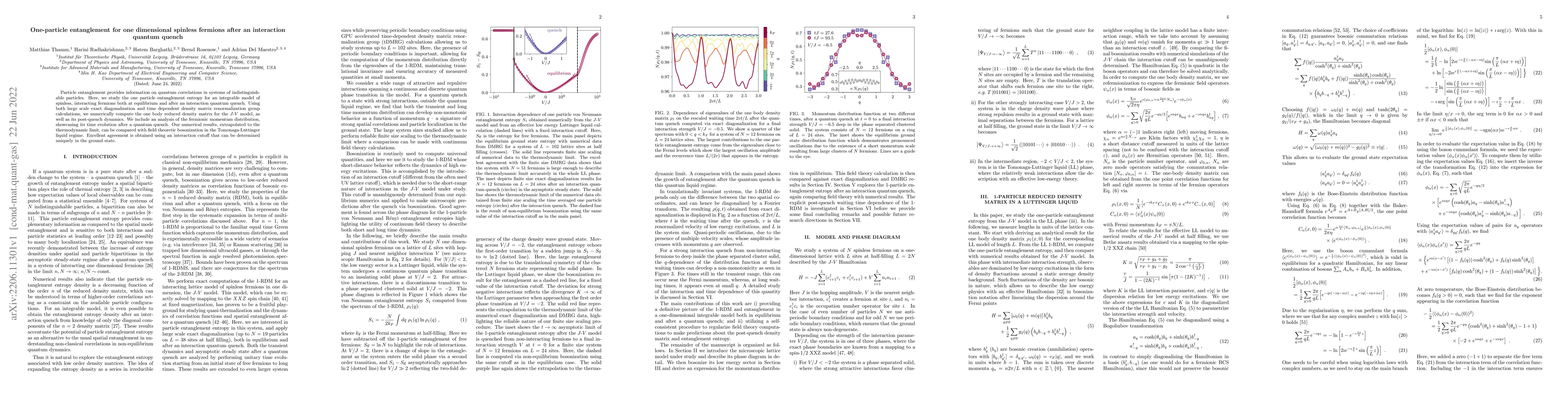 Thumbnail for One-particle entanglement for one dimensional spinless fermions after an
  interaction quantum quench
