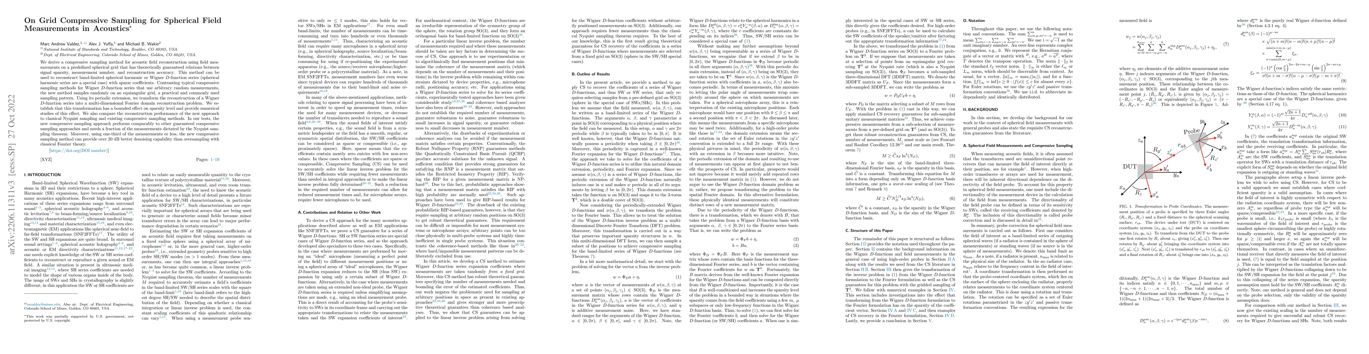 Thumbnail for On Grid Compressive Sampling for Spherical Field Measurements in
  Acoustics