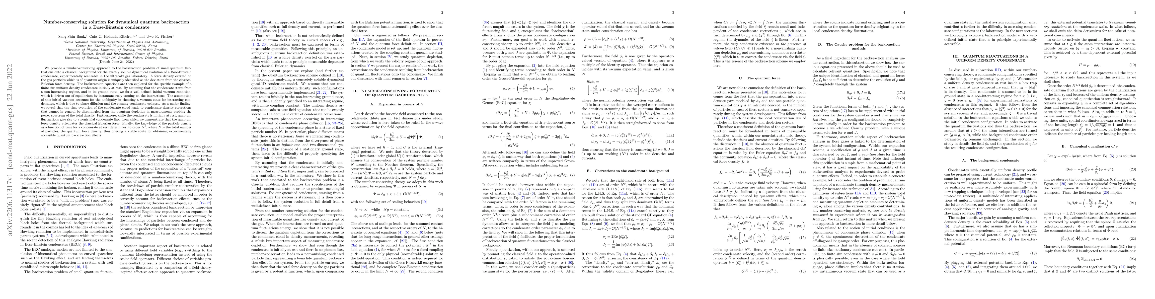 Thumbnail for Number-conserving solution for dynamical quantum backreaction in a
  Bose-Einstein condensate