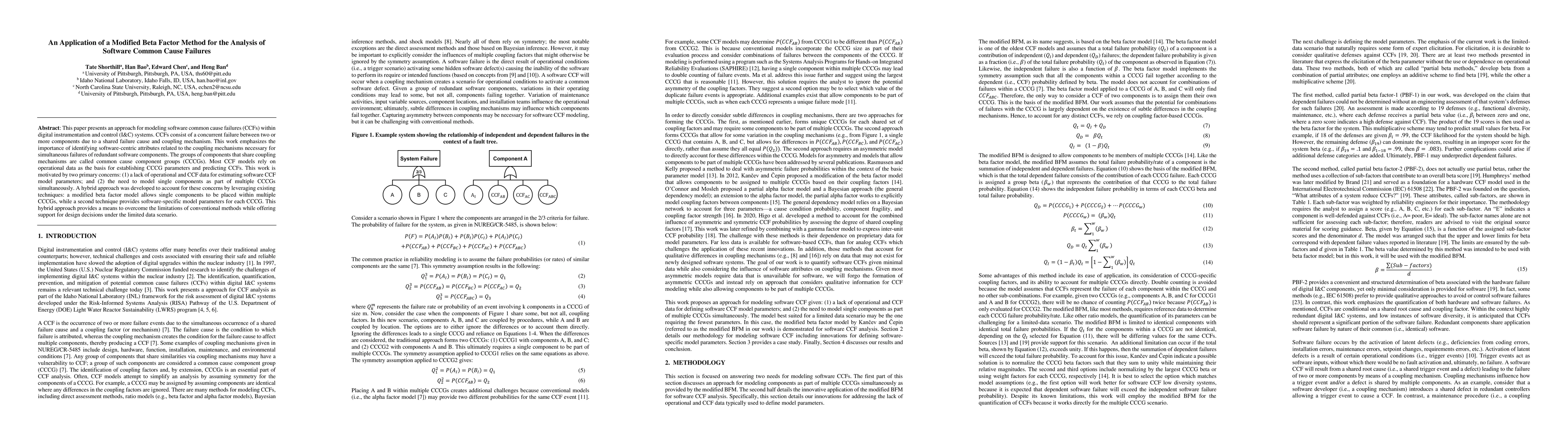Thumbnail for An Application of a Modified Beta Factor Method for the Analysis of
  Software Common Cause Failures