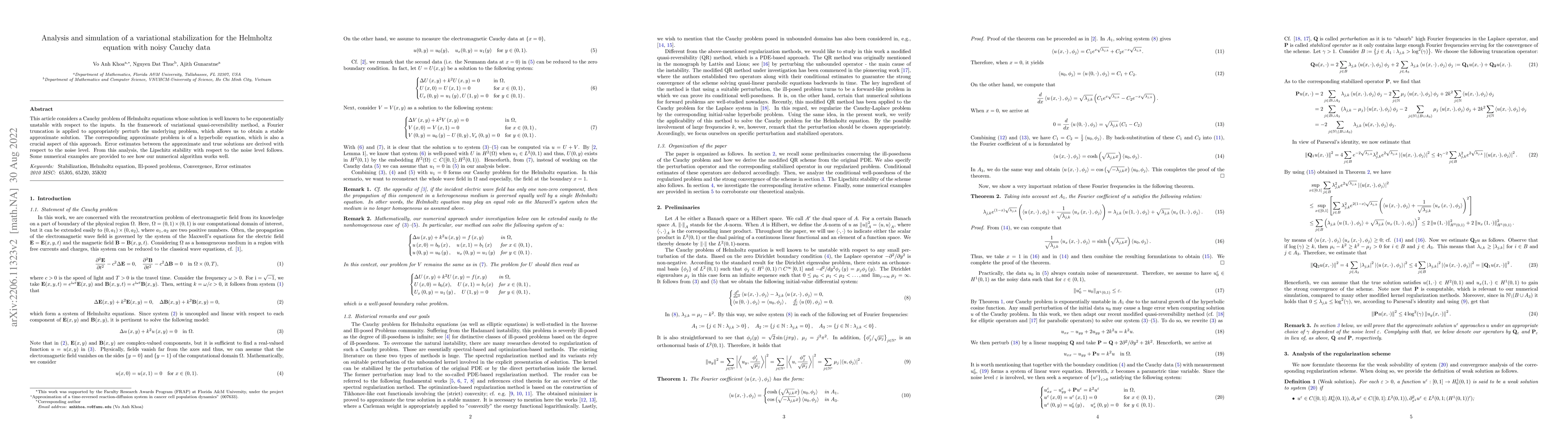 Thumbnail for Analysis and simulation of a variational stabilization for the Helmholtz
  equation with noisy Cauchy data