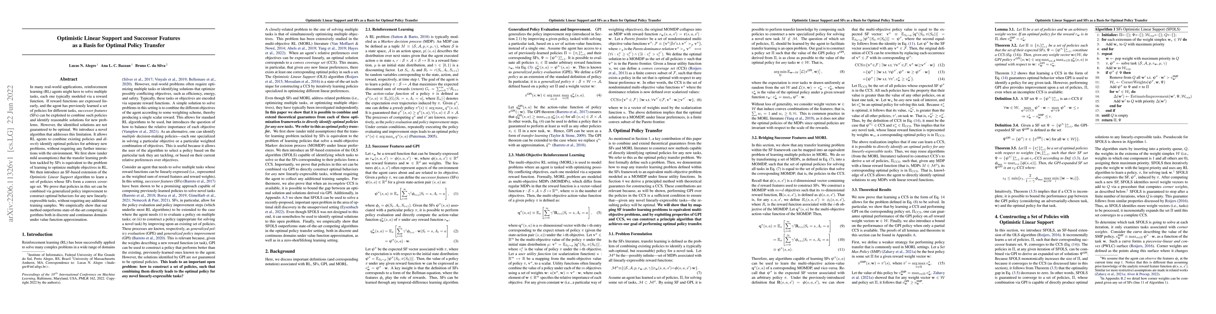 Thumbnail for Optimistic Linear Support and Successor Features as a Basis for Optimal
  Policy Transfer