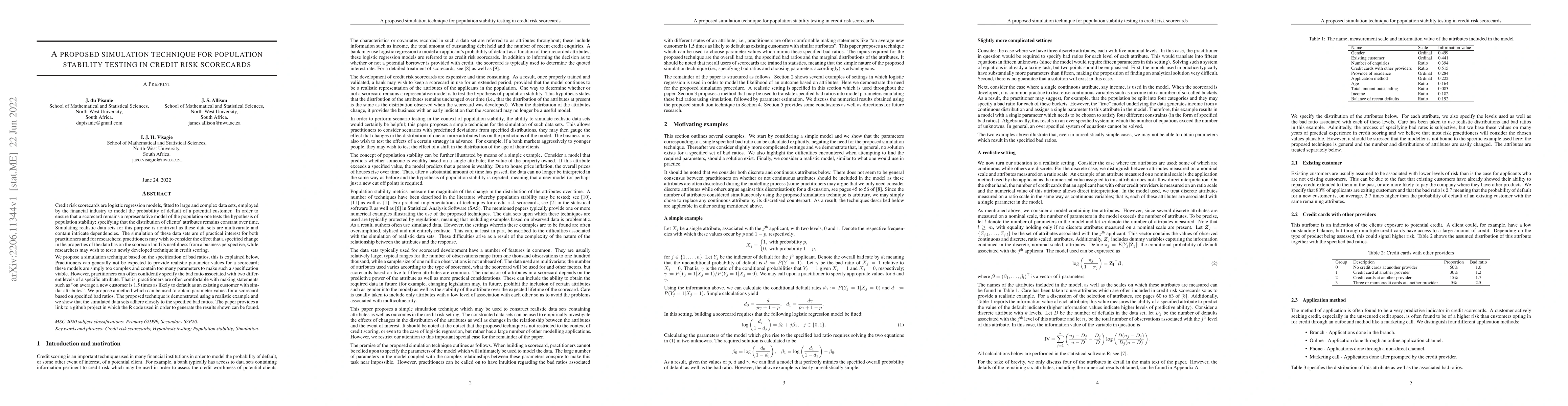 Thumbnail for A proposed simulation technique for population stability testing in
  credit risk scorecards