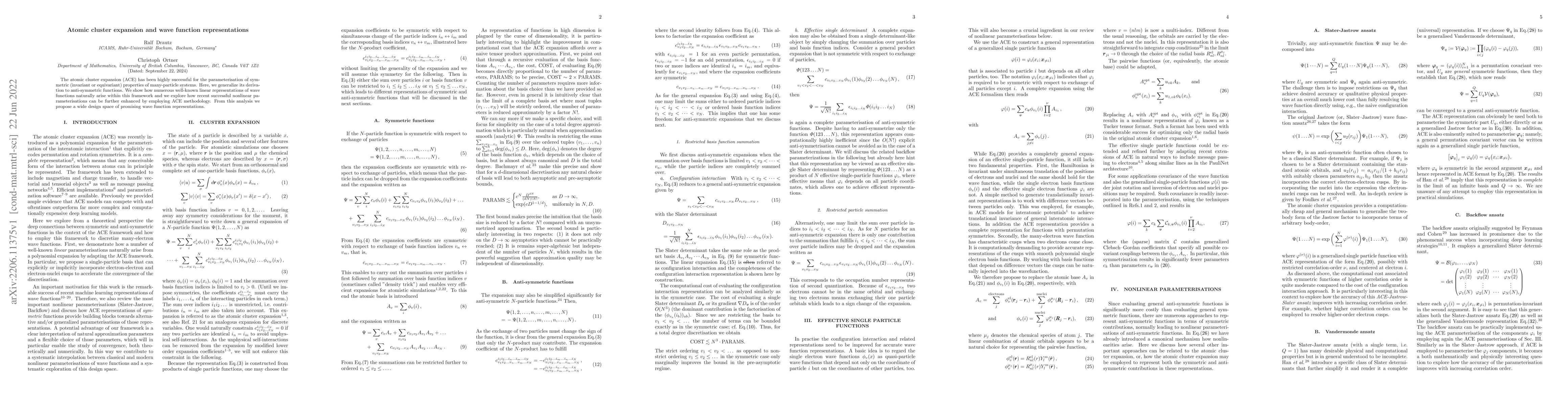Thumbnail for Atomic cluster expansion and wave function representations