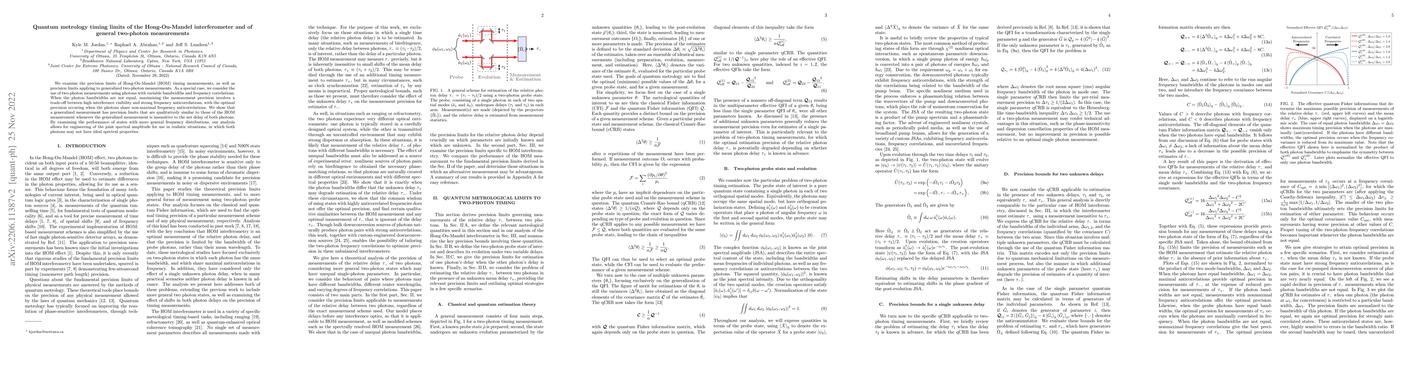 Thumbnail for Quantum metrology timing limits of the Hong-Ou-Mandel interferometer and
  of general two-photon measurements