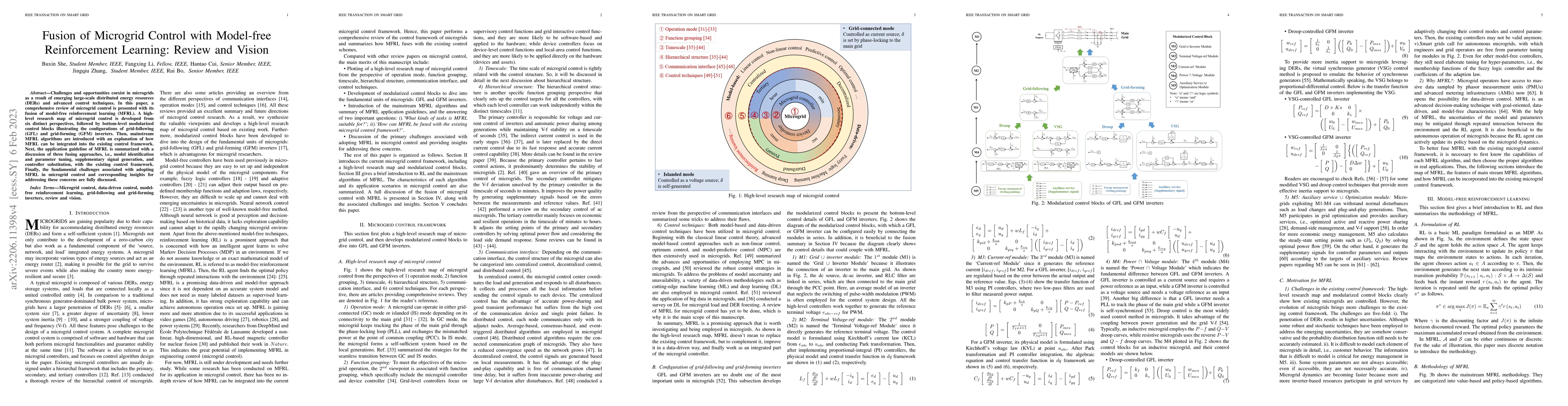 Thumbnail for Fusion of Model-free Reinforcement Learning with Microgrid Control:
  Review and Vision