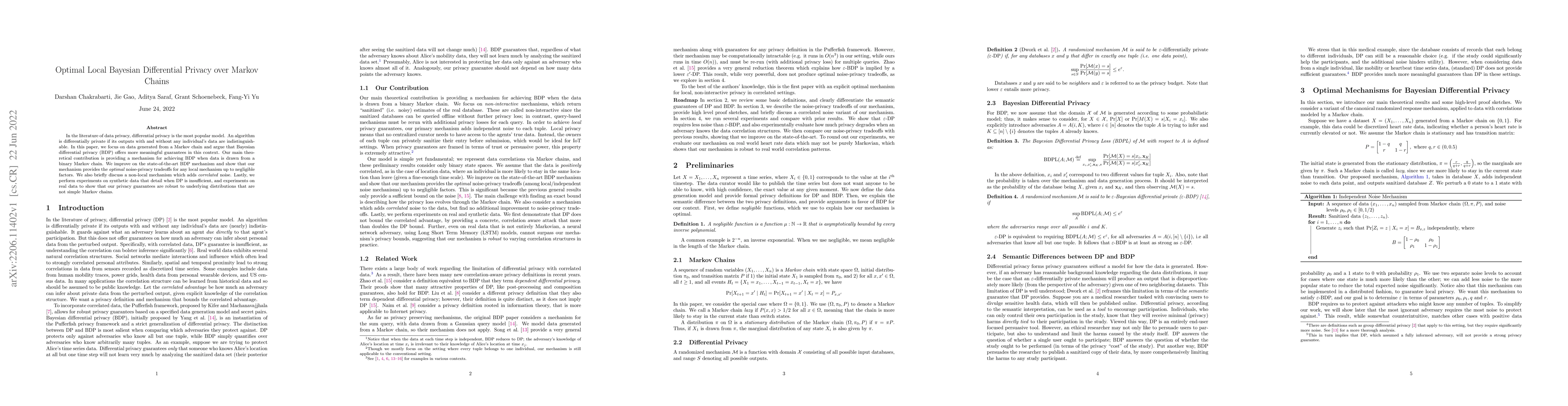 Thumbnail for Optimal Local Bayesian Differential Privacy over Markov Chains