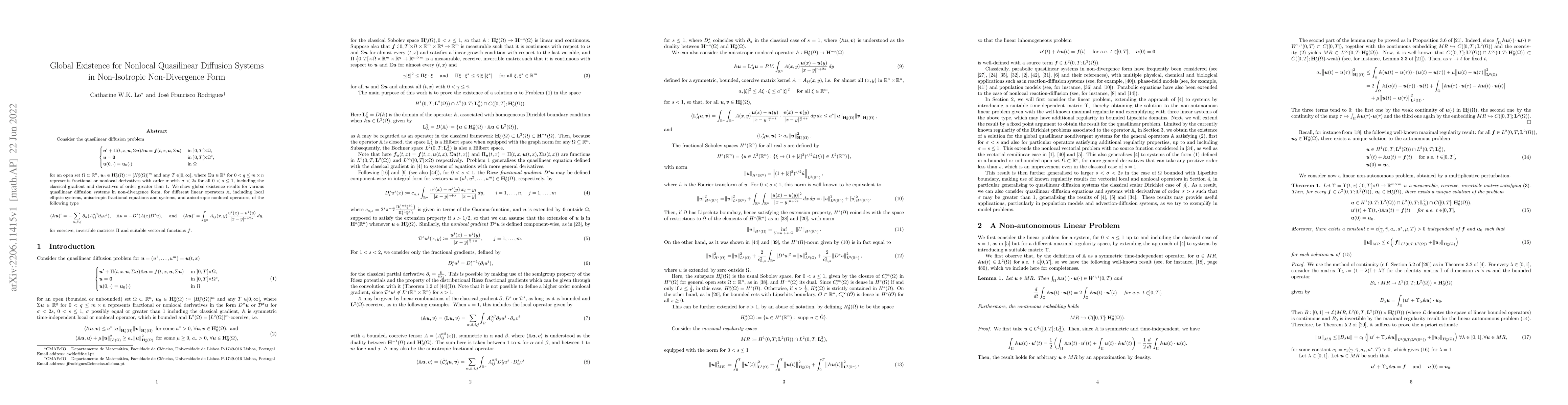 Thumbnail for Global Existence for Nonlocal Quasilinear Diffusion Systems in
  Non-Isotropic Non-Divergence Form