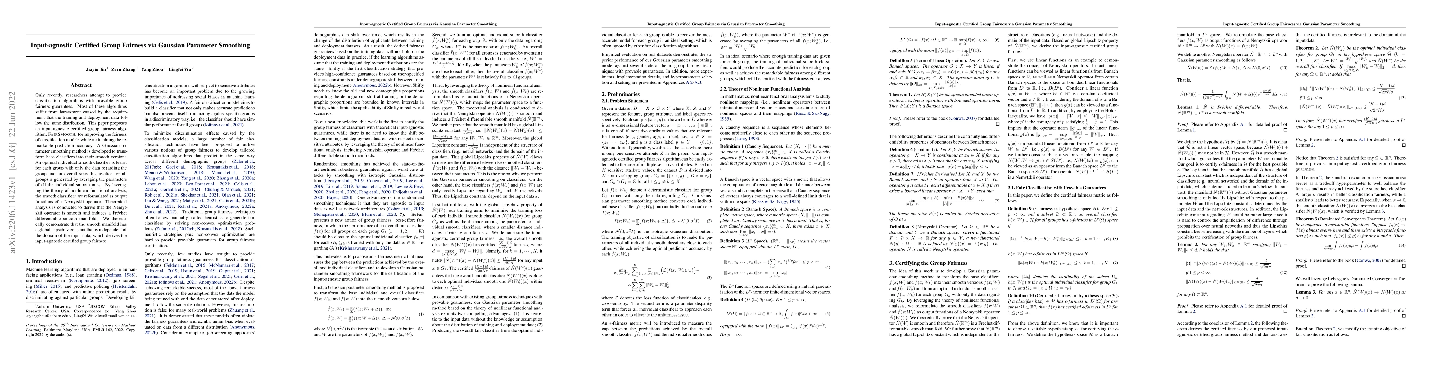 Thumbnail for Input-agnostic Certified Group Fairness via Gaussian Parameter Smoothing