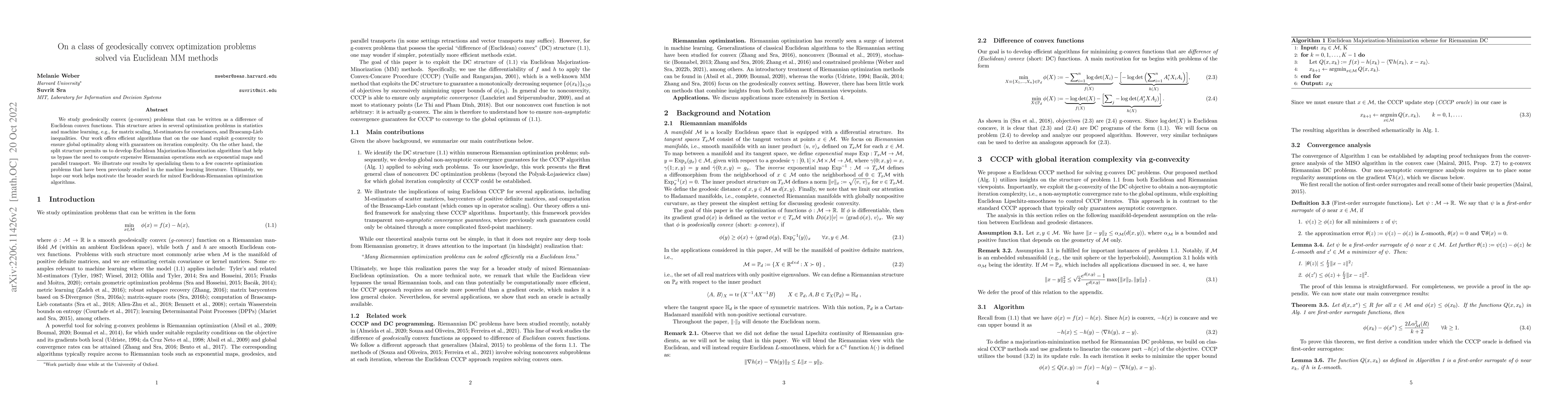 Thumbnail for On a class of geodesically convex optimization problems solved via
  Euclidean MM methods