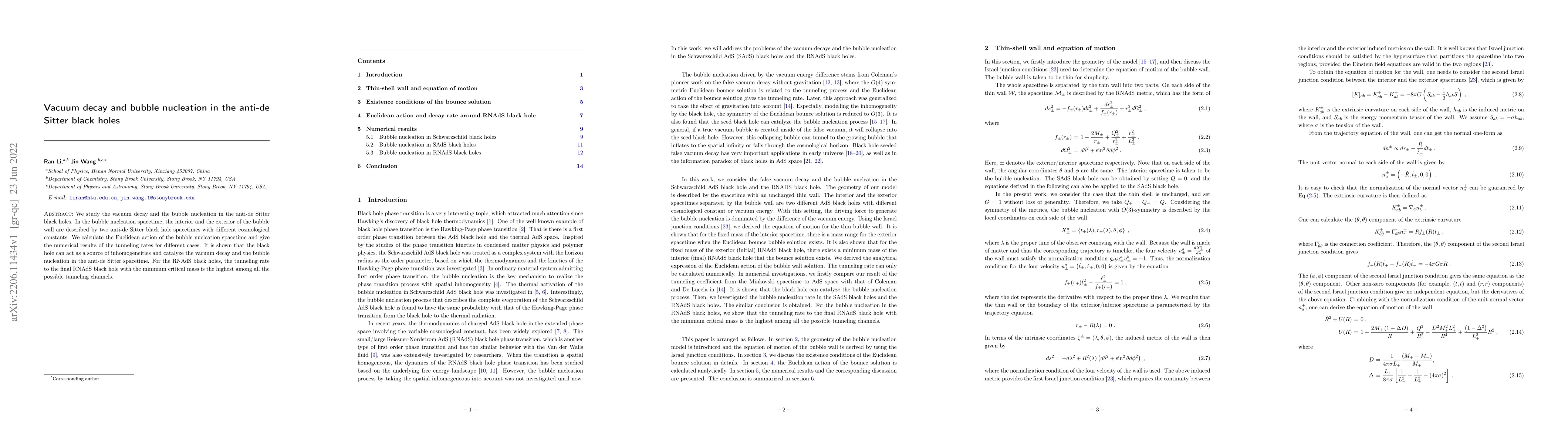 Thumbnail for Vacuum decay and bubble nucleation in the anti-de Sitter black holes