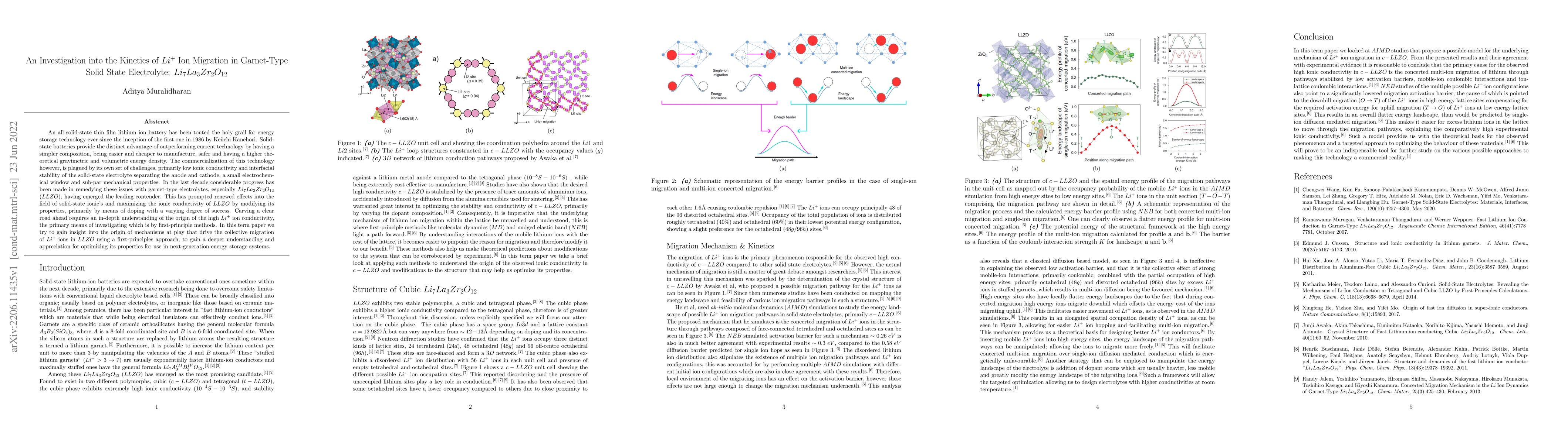 Thumbnail for An Investigation into the Kinetics of $Li^+$ Ion Migration in
  Garnet-Type Solid State Electrolyte: $Li_7La_3Zr_2O_{12}$