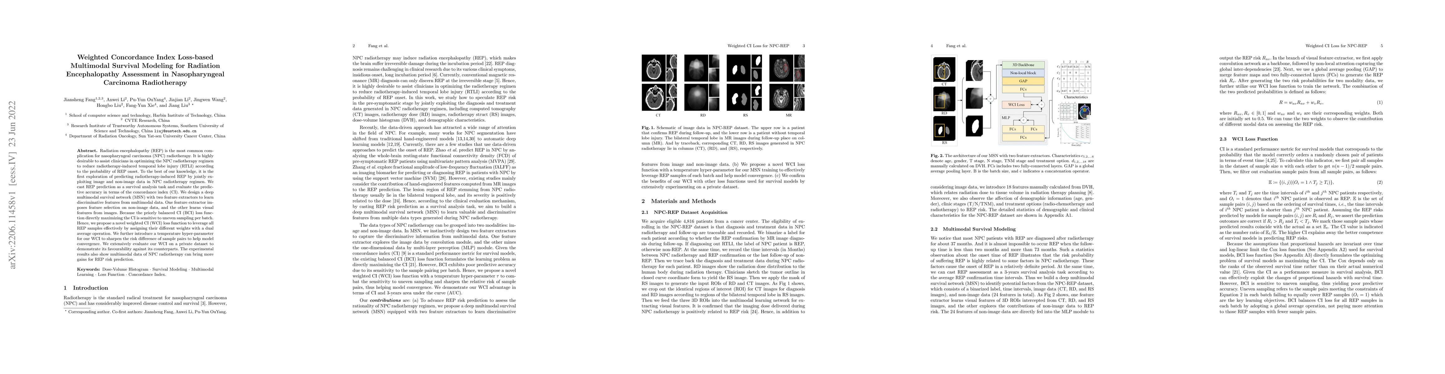 Thumbnail for Weighted Concordance Index Loss-based Multimodal Survival Modeling for
  Radiation Encephalopathy Assessment in Nasopharyngeal Carcinoma Radiotherapy