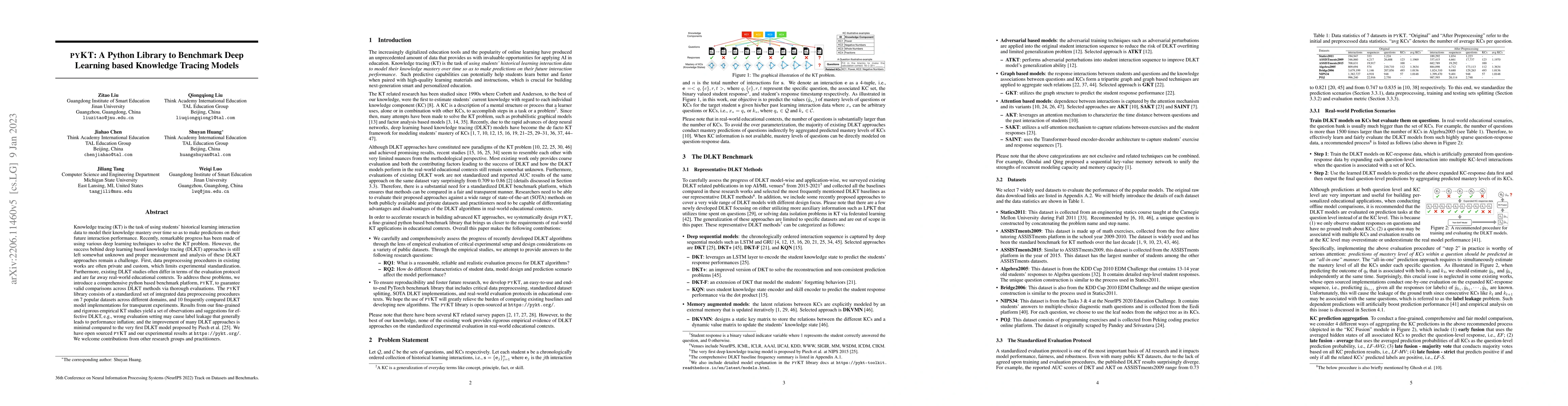 Thumbnail for pyKT: A Python Library to Benchmark Deep Learning based Knowledge
  Tracing Models