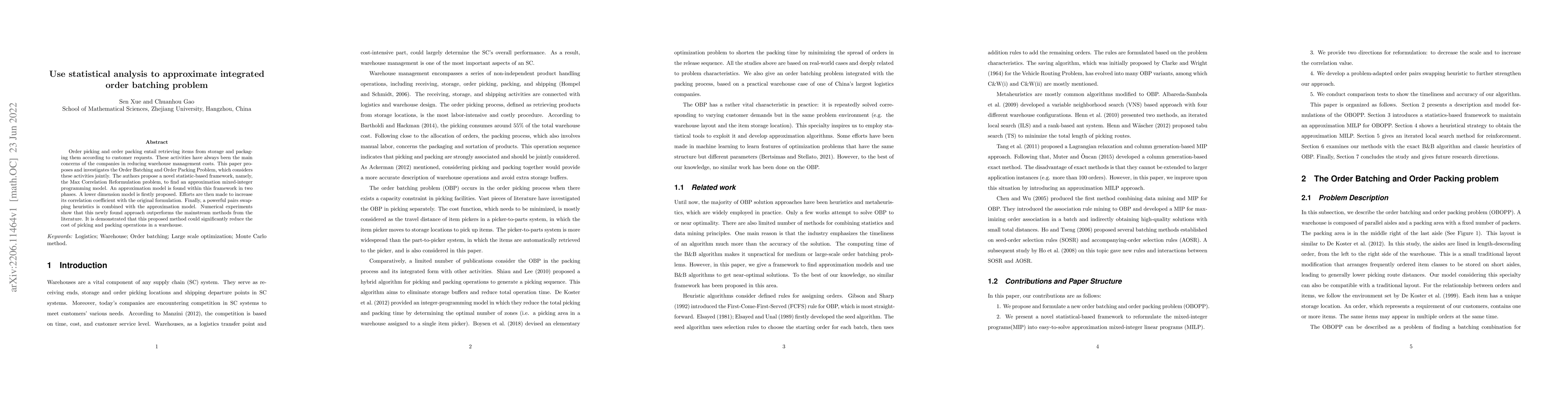 Thumbnail for Use statistical analysis to approximate integrated order batching
  problem