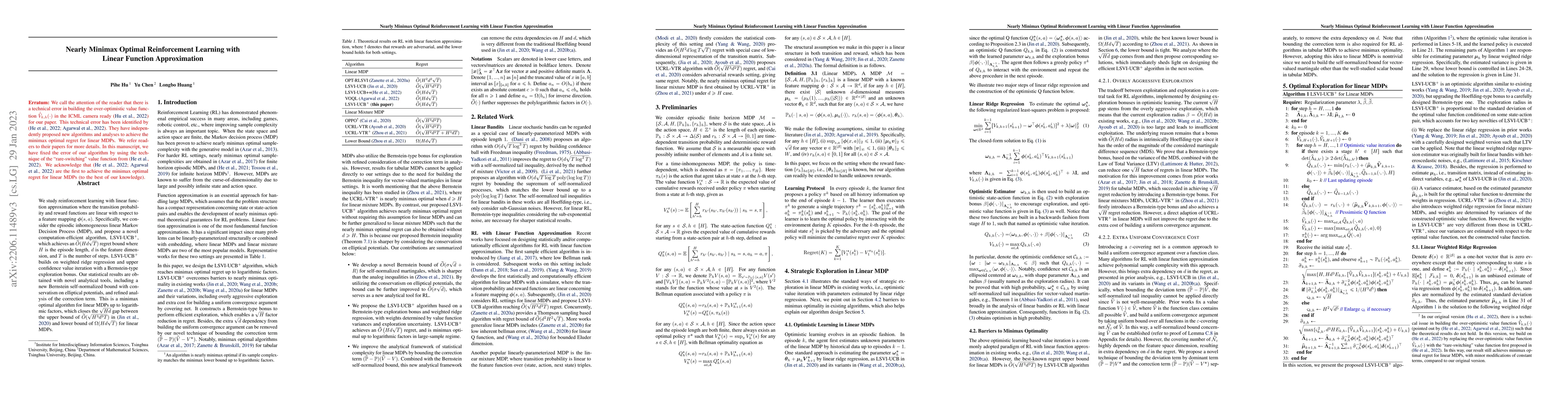 Thumbnail for Nearly Minimax Optimal Reinforcement Learning with Linear Function
  Approximation