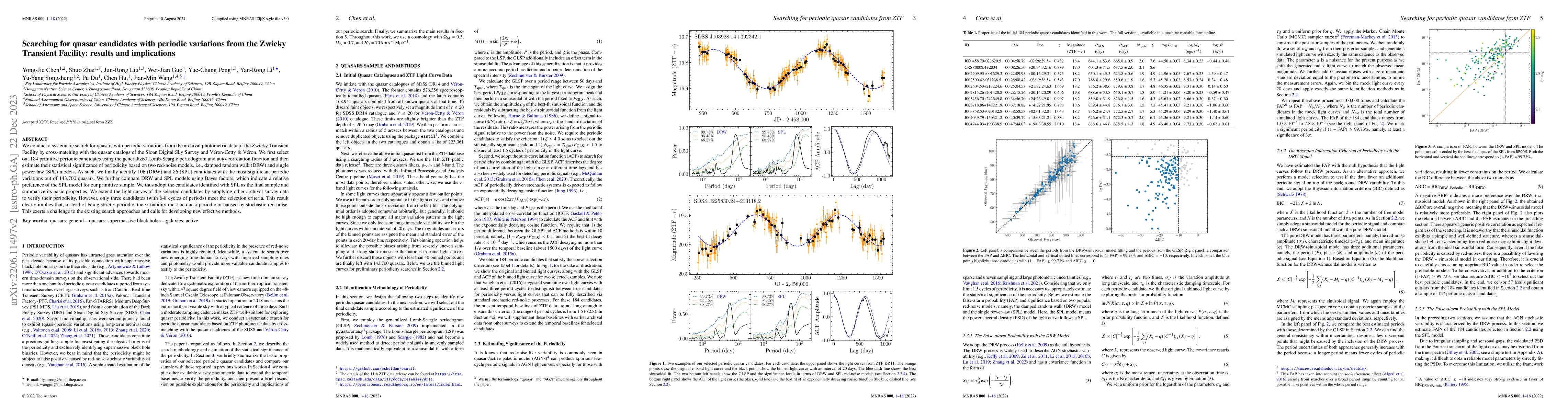 Thumbnail for Searching for quasar candidates with periodic variations from the Zwicky
  Transient Facility: results and implications