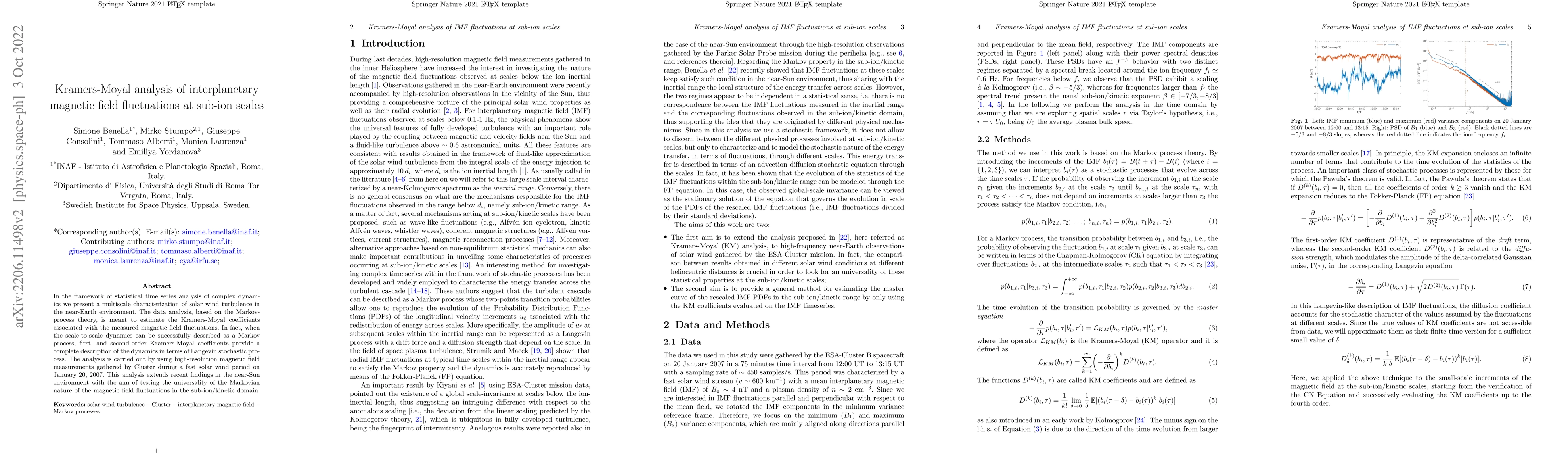 Thumbnail for Kramers-Moyal analysis of interplanetary magnetic field fluctuations at
  sub-ion scales