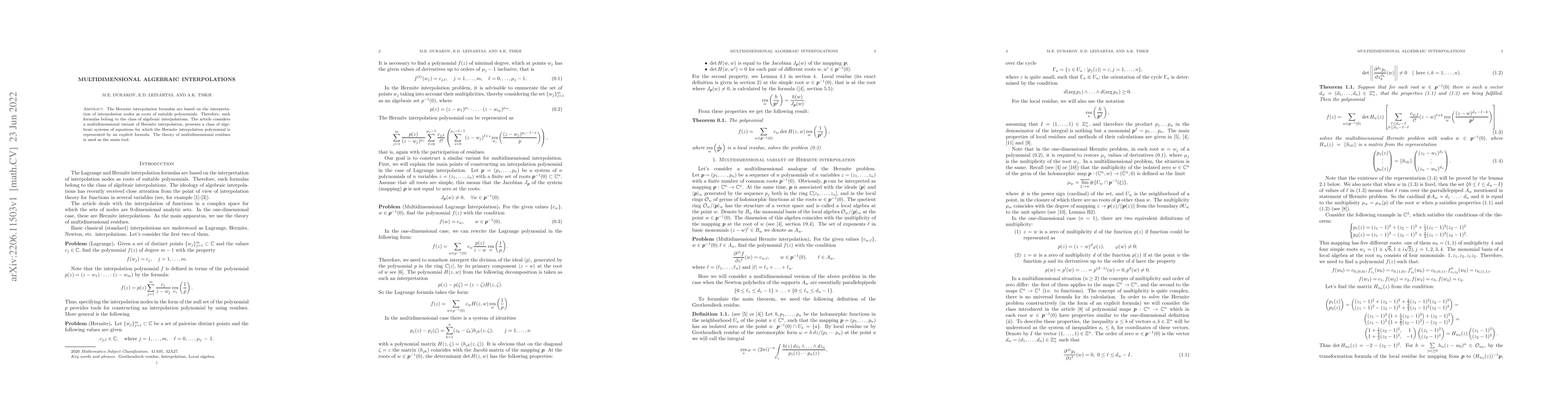 Thumbnail for Multidimensional algebraic interpolations