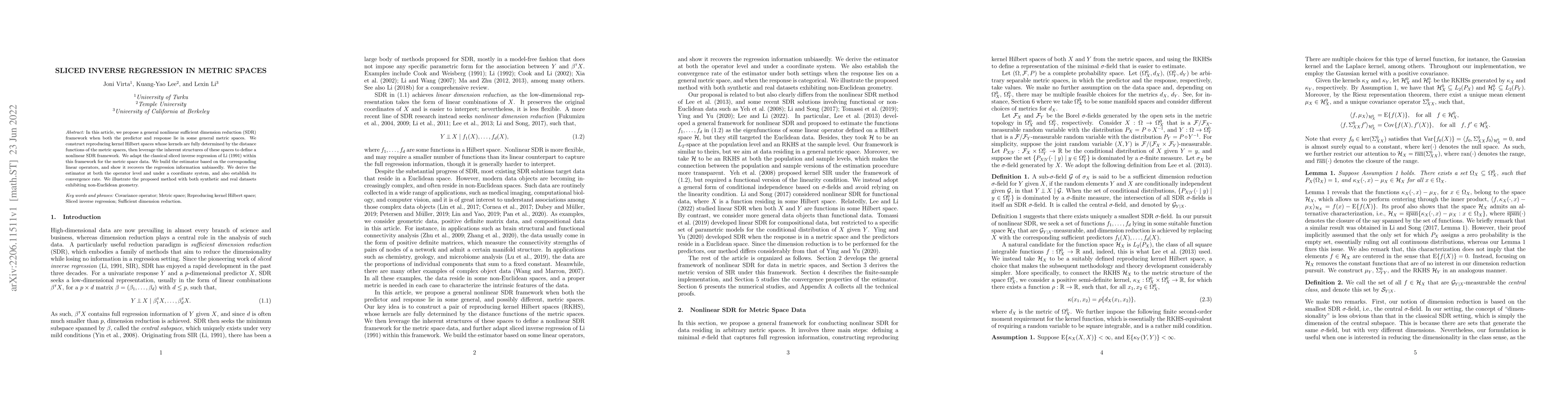 Thumbnail for Sliced Inverse Regression in Metric Spaces