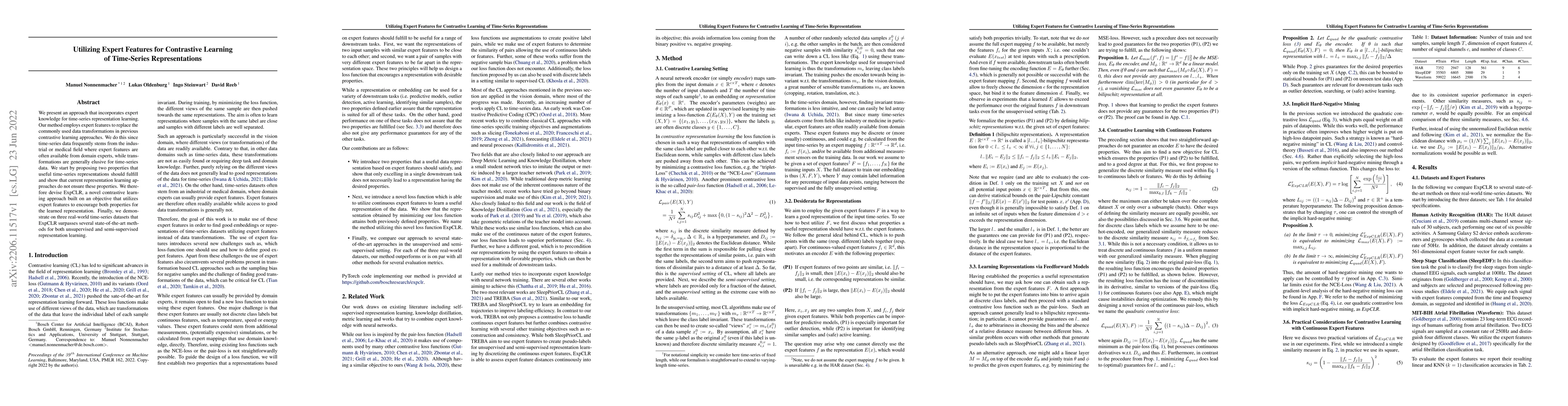 Thumbnail for Utilizing Expert Features for Contrastive Learning of Time-Series
  Representations
