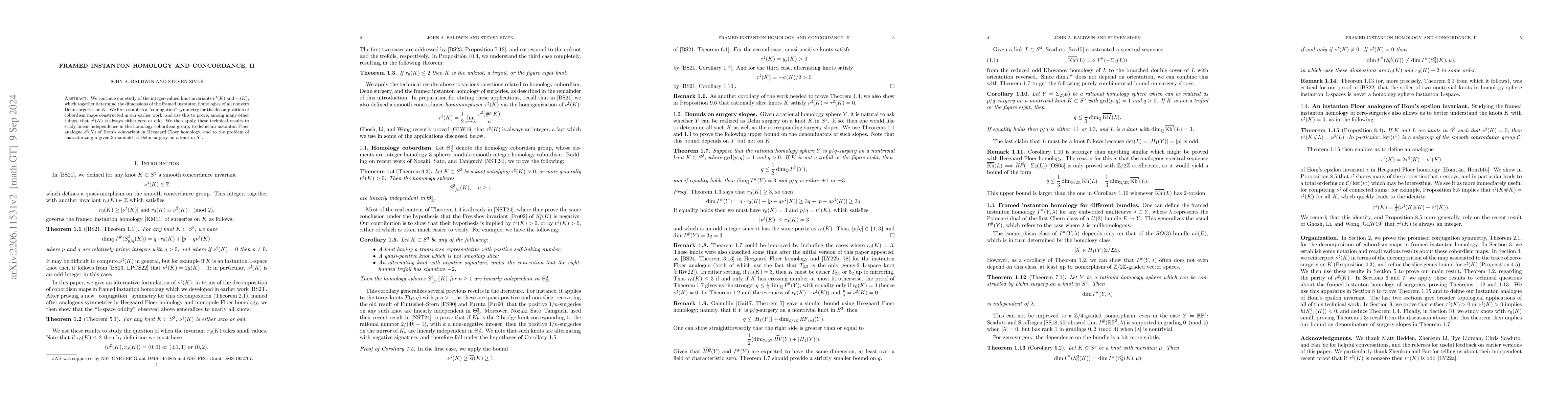 Thumbnail for Framed instanton homology and concordance, II