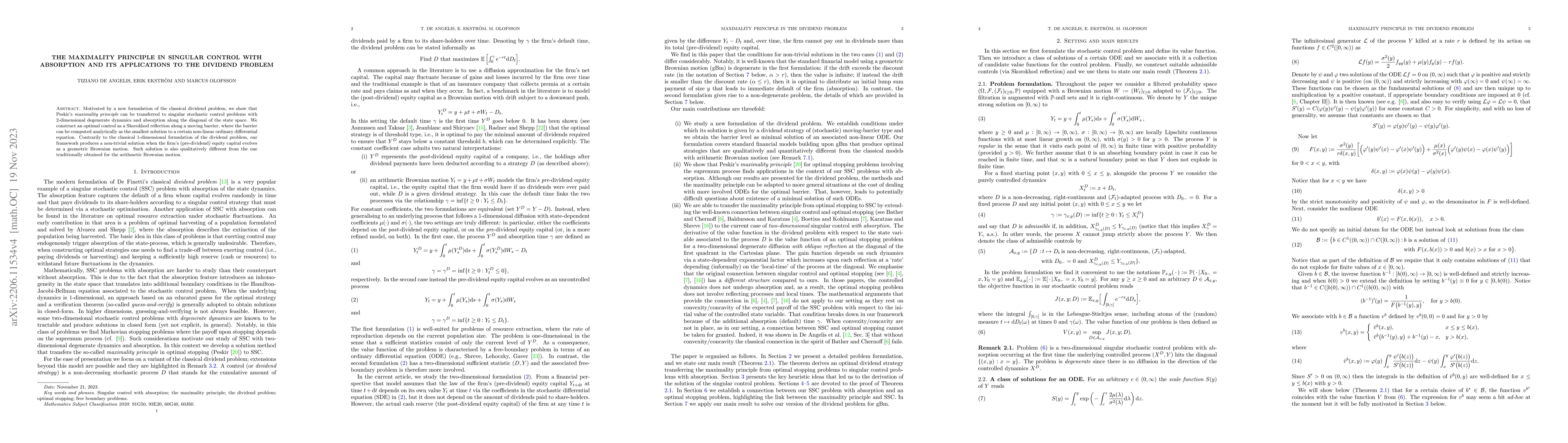 Thumbnail for The maximality principle in singular control with absorption and its
  applications to the dividend problem