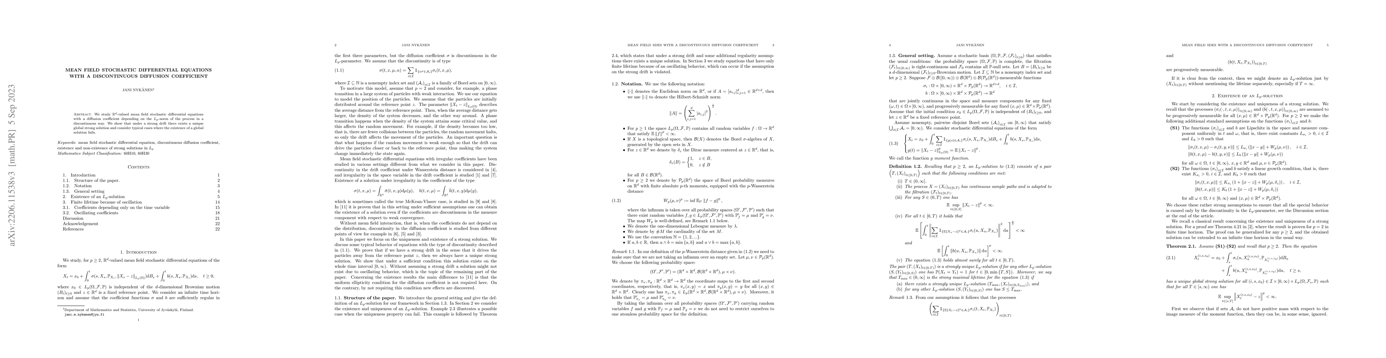 Thumbnail for Mean field stochastic differential equations with a discontinuous
  diffusion coefficient