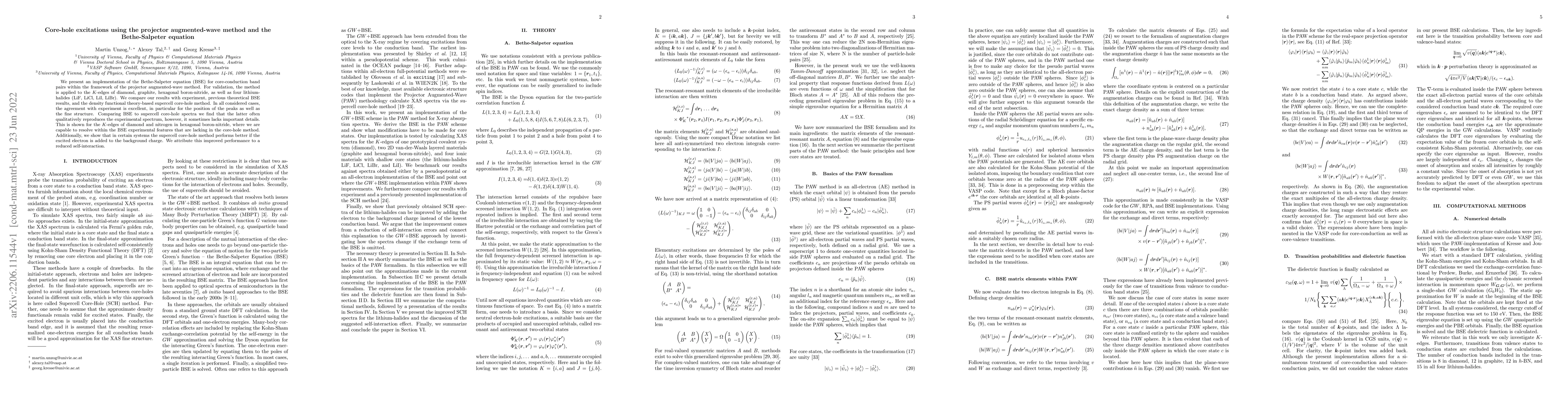 Thumbnail for Core-hole excitations using the projector augmented-wave method and the
  Bethe-Salpeter equation