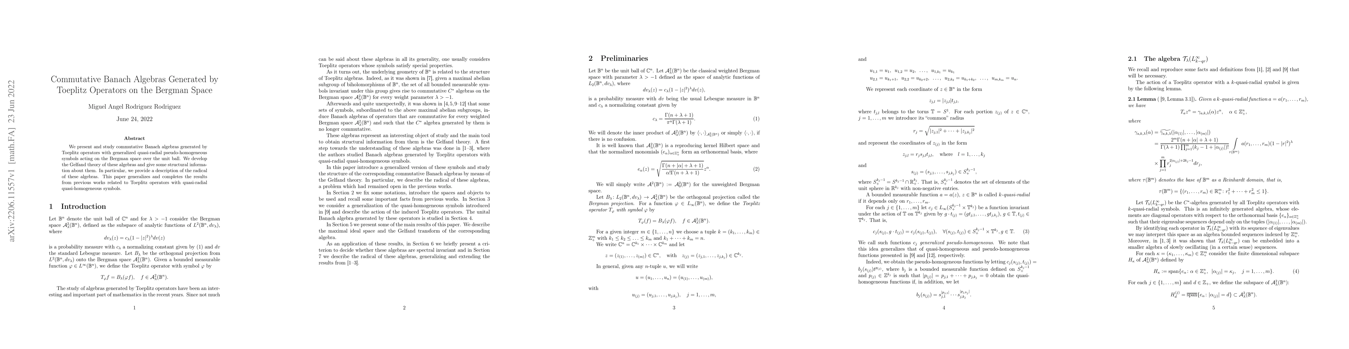 Thumbnail for Commutative Banach Algebras Generated by Toeplitz Operators on the
  Bergman Space