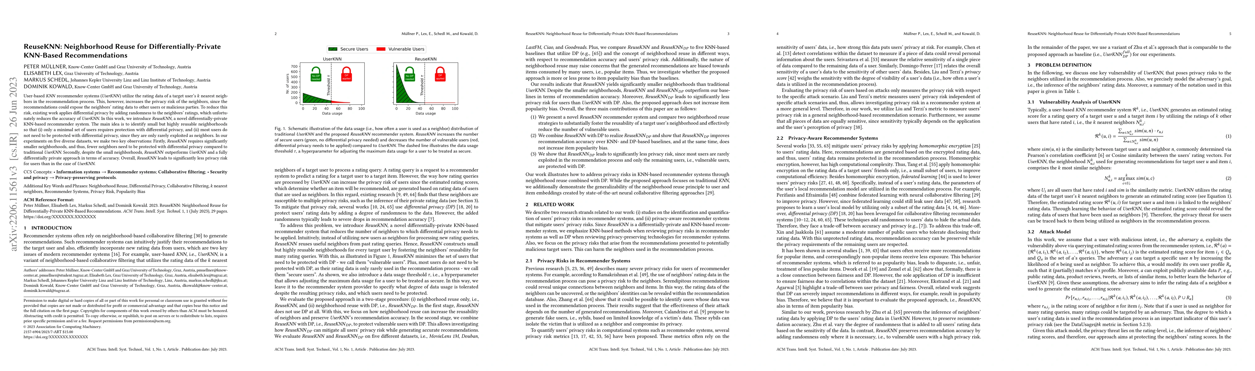 Thumbnail for ReuseKNN: Neighborhood Reuse for Differentially-Private KNN-Based
  Recommendations